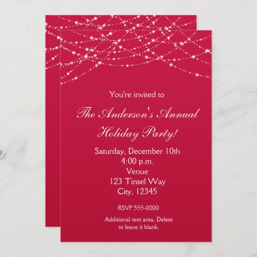 Kerstfeestdag Red Glitter Elegant Uitnodiging (Voorkant / Achterkant)
