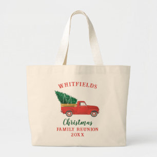 Kerstfeestdag Red Truck Family Reunion Aangepast Grote Tote Bag