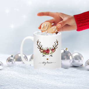 kerstfeestdag rendierFloral gepersonaliseerd Tweekleurige Koffiemok