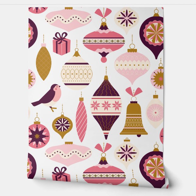 Kerstfeestdag  Retro Decorations Bauble Behang (Afrollen)