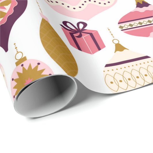 Kerstfeestdag  Retro Decorations Bauble Cadeaupapier (Rol Hoek)