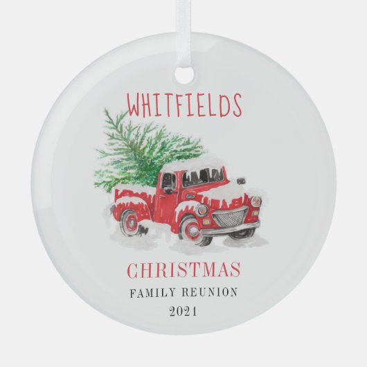 Kerstfeestdag - Reunion Red Truck Tree Glas Ornament (Voorkant)