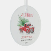 Kerstfeestdag - Reunion Red Truck Tree Glas Ornament (Voorkant Rechts)