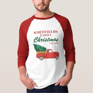 Kerstfeestdag Rode Vrachtwagen - Aanpasbare famili T-shirt