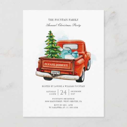 Kerstfeestdag Rode Vrachtwagen Uitnodiging Briefkaart (Voorkant)