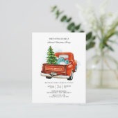 Kerstfeestdag Rode Vrachtwagen Uitnodiging Briefkaart (Staand voorkant)