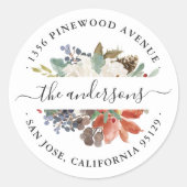 Kerstfeestdag Roesti WinterFloral Ronde Sticker (Voorkant)