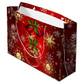 Kerstfeestdag rood Baubles Holly Inv Groot Cadeauzakje (Achterkant Gekanteld)