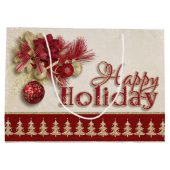 Kerstfeestdag - Rood/Gold Happy Holiday Large Cadeautasje (Achterkant)