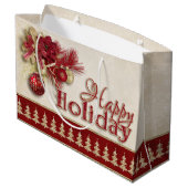 Kerstfeestdag - Rood/Gold Happy Holiday Large Cadeautasje (Achterkant Gekanteld)