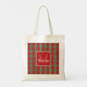 Kerstfeestdag, roodbruin monogram tote bag (Achterkant)