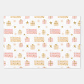 Kerstfeestdag roze roze bomen en cadeautjes inpakpapier vel (Voorkant)