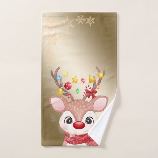 Kerstfeestdag-Schattige rendierziekte, sneeuwvlokk Bad Handdoek (Handdoek)