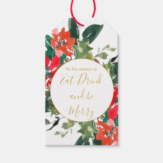 Kerstfeestdag seizoen Floral Holly Wreate Cadeaulabel (Voorkant)