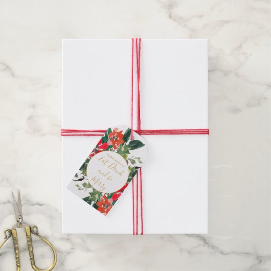 Kerstfeestdag seizoen Floral Holly Wreate Cadeaulabel (Met Touw)