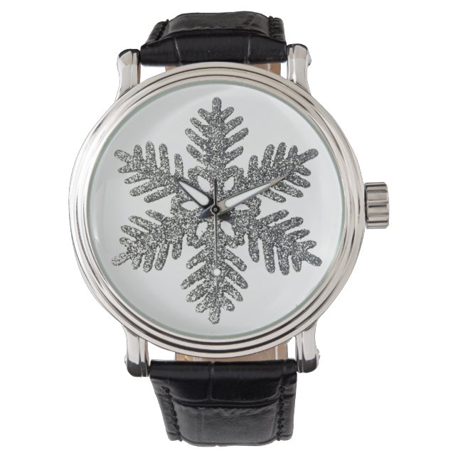 kerstfeestdag Silver Snowflake Star-ontwerp Horloge (Voorkant)