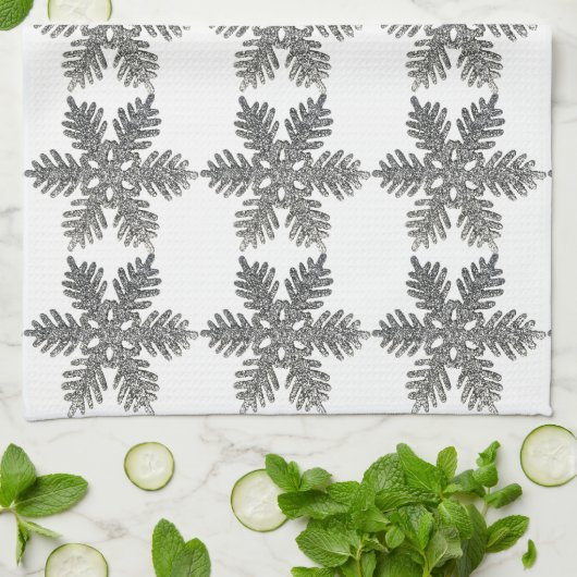 kerstfeestdag Silver Snowflake Star-ontwerp Theedoek (Gevouwen)