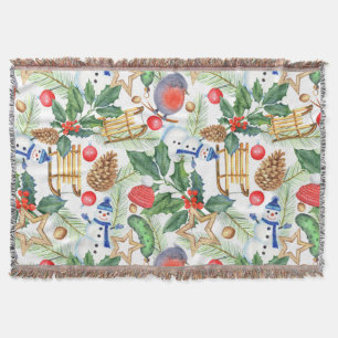 kerstfeestdag snowman, pijnbomen, Holly Deken