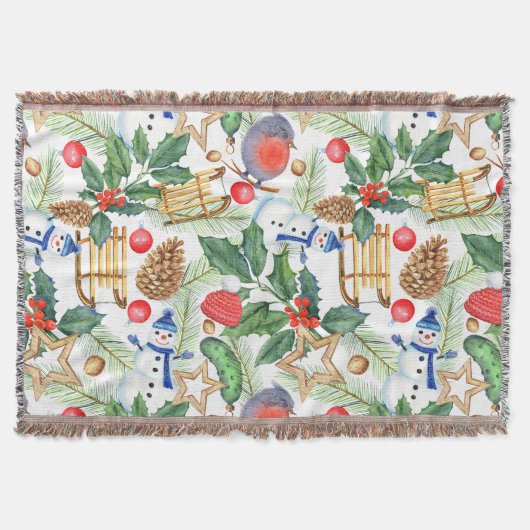 kerstfeestdag snowman, pijnbomen, Holly Deken (Voorkant)
