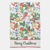 kerstfeestdag snowman, pijnbomen, Holly Theedoek (Verticaal)