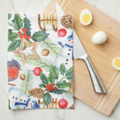 kerstfeestdag snowman, pijnbomen, Holly Theedoek (Quarter Fold)