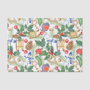 kerstfeestdag snowman, pijnbomen, Holly Tissuepapier