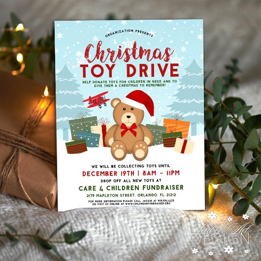 Kerstfeestdag Teddy Bear Speelgoed Drive Fundraise Flyer