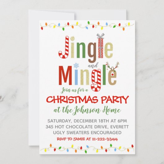 Kerstfeestdag uitnodiging Jingle en Mingle (Voorkant)