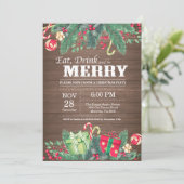 Kerstfeestdag Uitnodiging Rustisch hout (Staand voorkant)