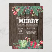 Kerstfeestdag Uitnodiging Rustisch hout (Voorkant / Achterkant)