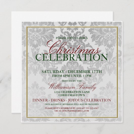 Kerstfeestdag uitnodiging voor feestfeest (Voorkant / Achterkant)