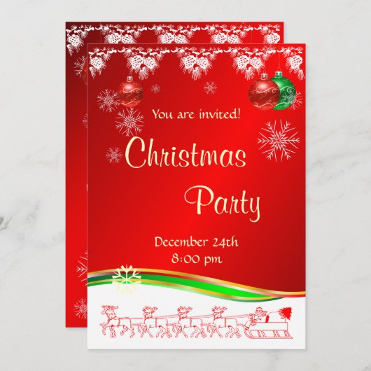 Kerstfeestdag: uitnodiging voor rood wit en groen (Voorkant / Achterkant)