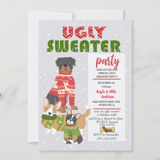 Kerstfeestdag uitnodiging voor Ugly Sweater Party (Voorkant)