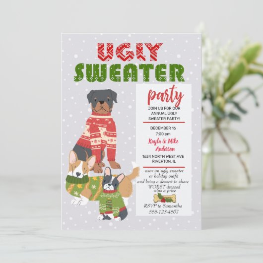 Kerstfeestdag uitnodiging voor Ugly Sweater Party (Staand voorkant)