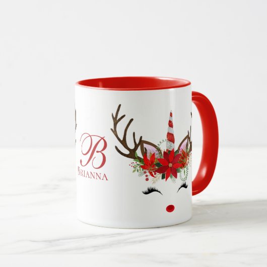 Kerstfeestdag - Unicorn Deer 2Tone Red Mok (Voorkant rechts)