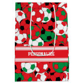 Kerstfeestdag Voetbal Collage Medium Cadeauzakje (Achterkant)