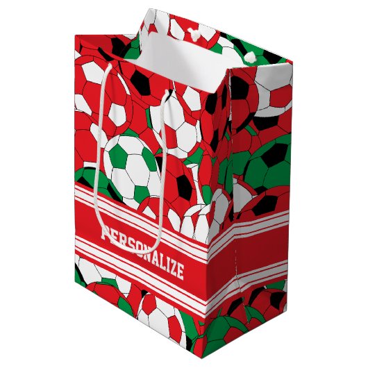 Kerstfeestdag Voetbal Collage Medium Cadeauzakje (Voorkant Gekanteld)