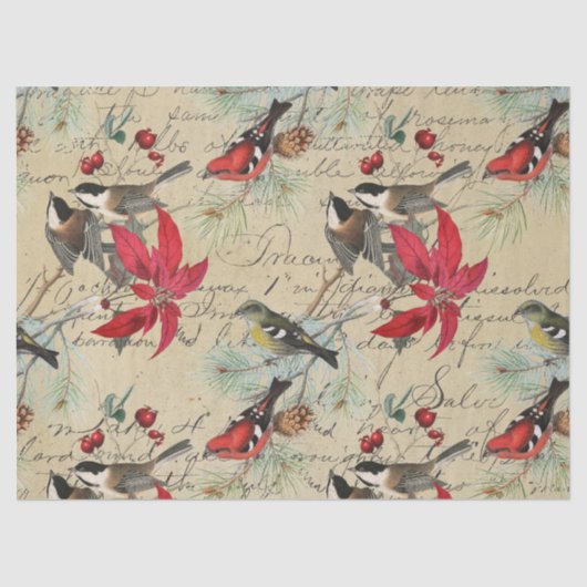 Kerstfeestdag vogel en poinsettia ontkoppeling tissuepapier (Voorkant)