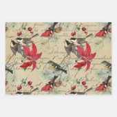 Kerstfeestdag vogel en rode poinsettia inpakpapier vel (Voorkant 3)