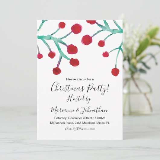 kerstfeestdag Waterverf Berries handschilderd Kaart (Staand voorkant)