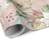 Kerstfeestdag - Waterverf Deer & Pointsettia Cadeaupapier (Rol Hoek)