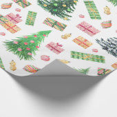 Kerstfeestdag - Waterverf kerstfeest Cadeaupapier (Hoek)