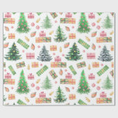 Kerstfeestdag - Waterverf kerstfeest Cadeaupapier (Vlak)
