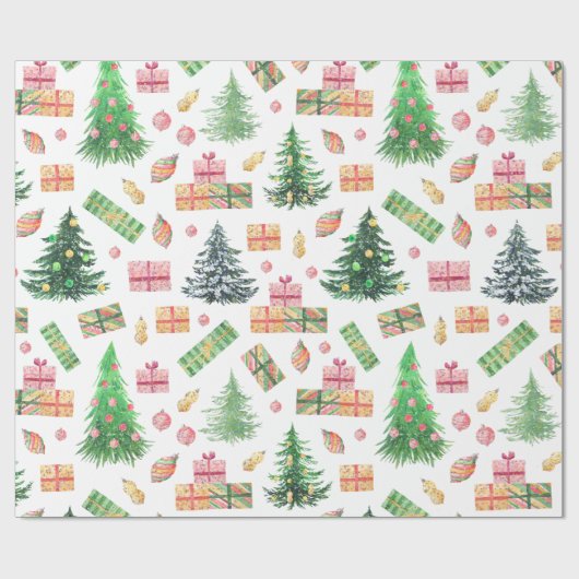 Kerstfeestdag - Waterverf kerstfeest Cadeaupapier (Vlak)