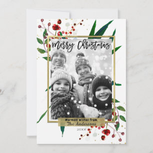 Kerstfeestdag Waterverf Moderne Floral Foto Feestdagenkaart