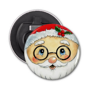 Kerstfeestdag Waterverf Santa Face Button Flesopener
