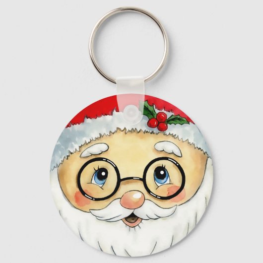 Kerstfeestdag Waterverf Santa Face Sleutelhanger (Voorkant)