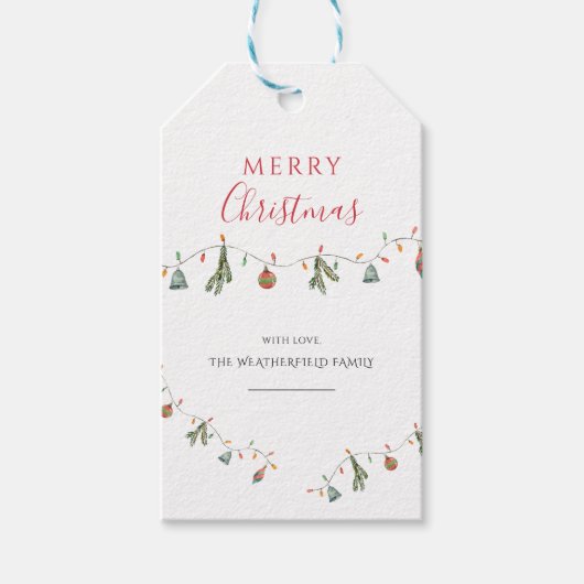 Kerstfeestdag - Waterverf van het Roestelijke Deco Cadeaulabel (Voorkant)