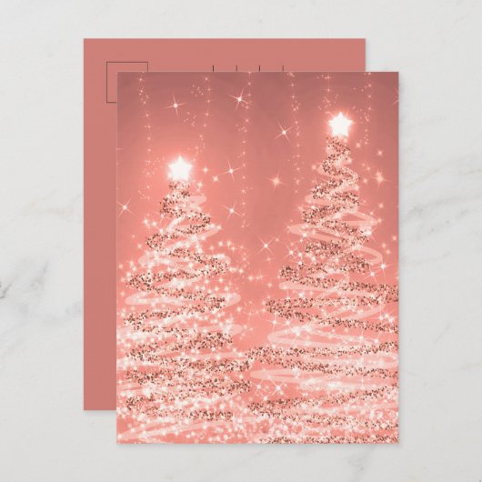 Kerstfeestdag wenst mousserende bomen Roos Gold Briefkaart (Voorkant / Achterkant)