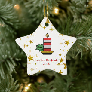 KerstFeestdagen Goudsterren Kandle Glitter Keramisch Ornament
